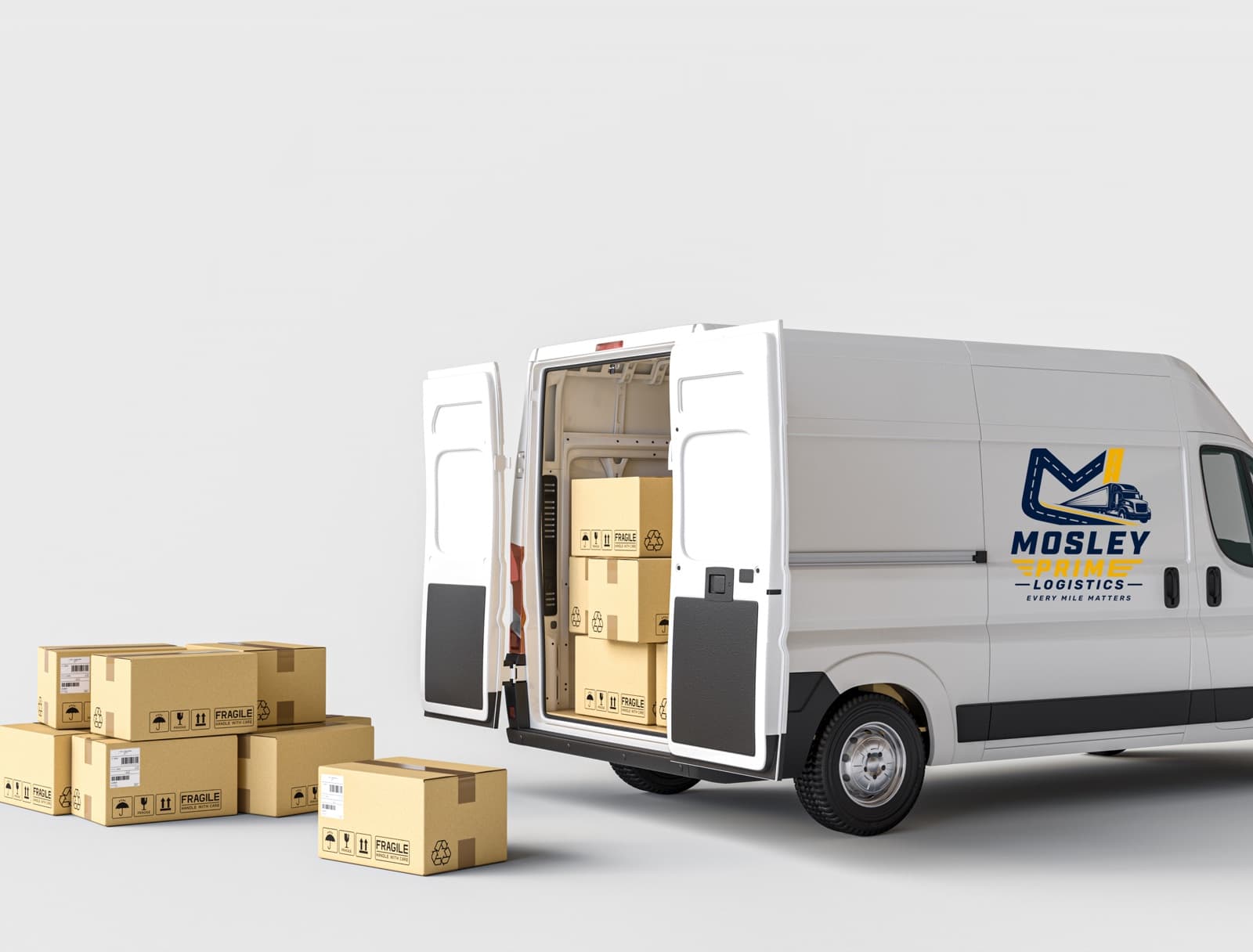 Mosley Prime Logistics van being loaded with packages